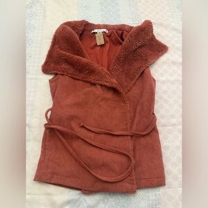 HYFVE Rust Corduroy Vest with Faux Fur Collar